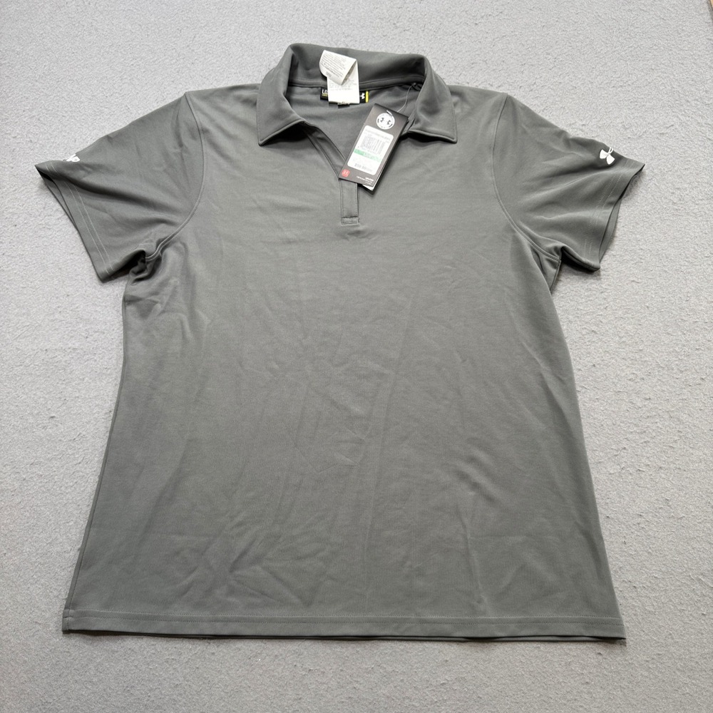 NEW Under Armour Polo Shirt Women's Large Gray HeatGear Loose Fit Short Sleeve